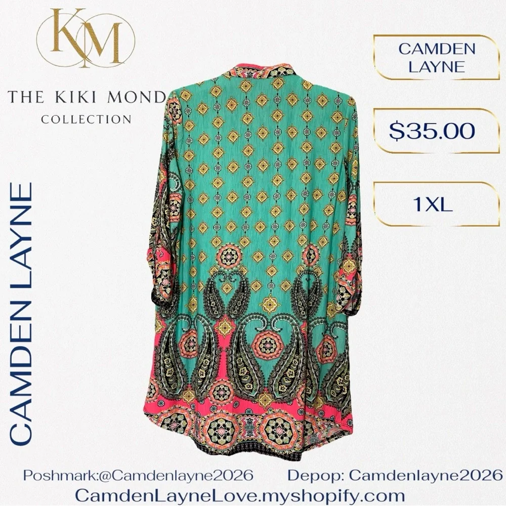 Camden Layne Teal and Pink Tunic Top - Picture 5 of 9
